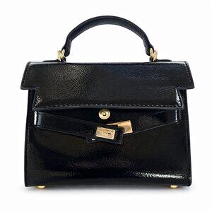 Steve Madden Black Patent Top Handle Satchel Bag Gold Hardware